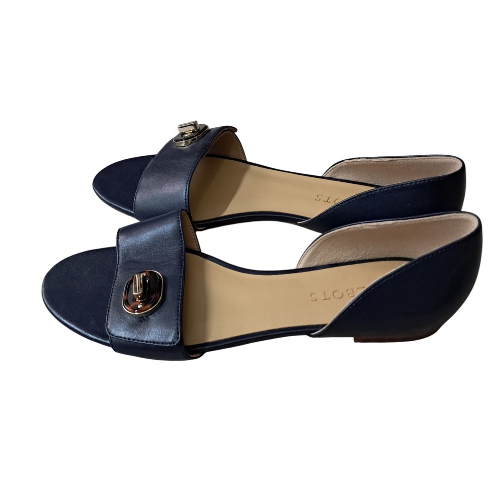 Talbots Leona D'Orsay Flats Sandals Womens 8 Navy Blue Leather Turnlock Office